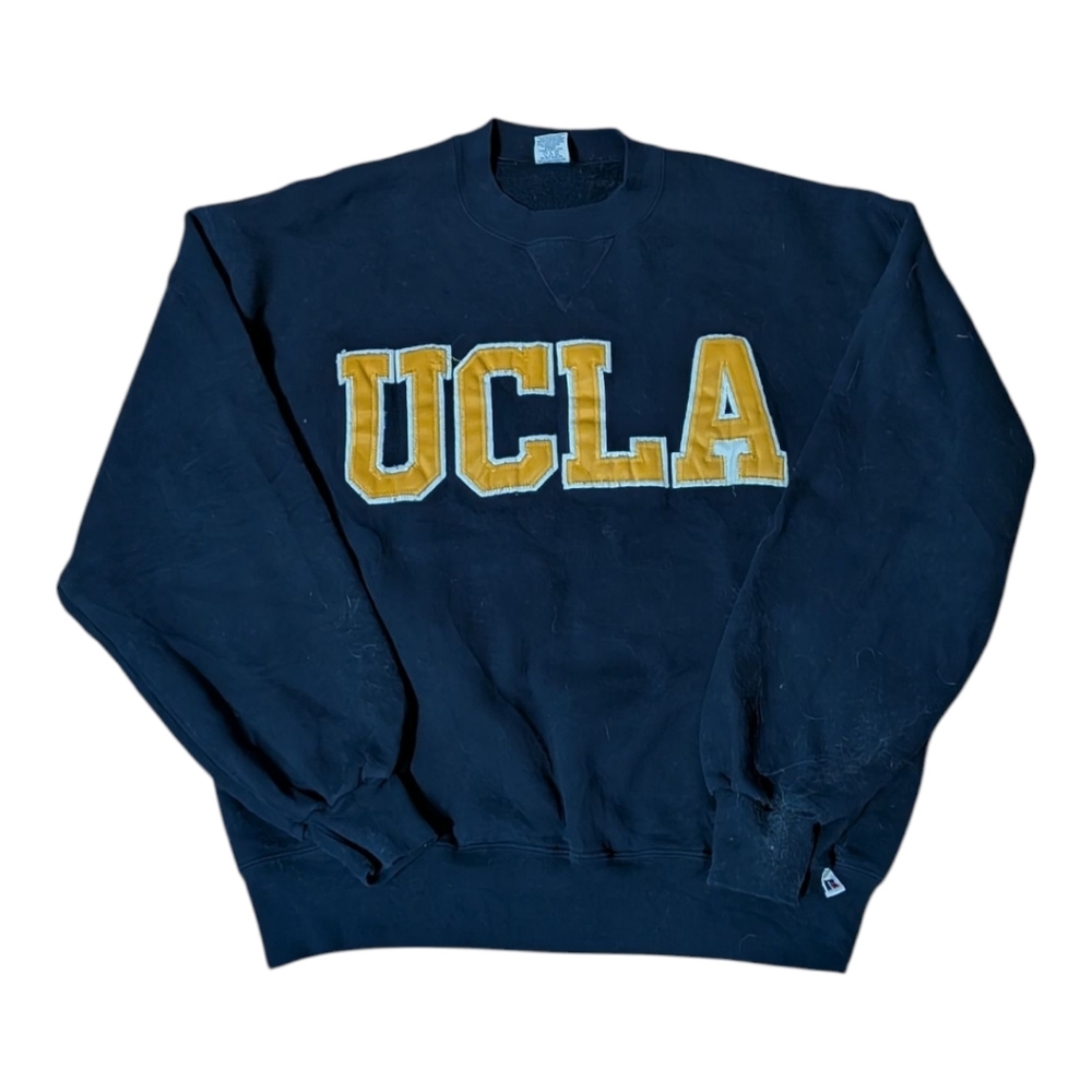 Vintage 90s UCLA Sweatshirt L Russell Athletic Gold Blue College Crew Retro